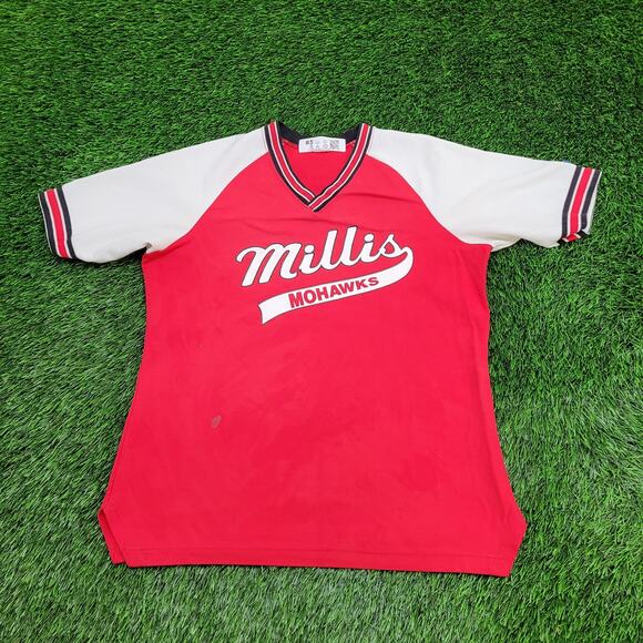 Vintage 80s Champion Millis Mohawks Shirt Womens M/L 20x25 Red - Picture 1 of 16